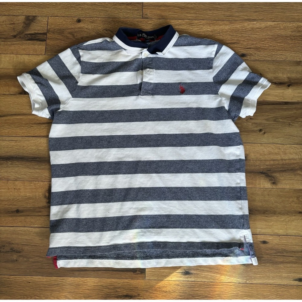 US Polo Assn Polo Men's Large Shirt Blue & White Striped Short Sleeve Cotton